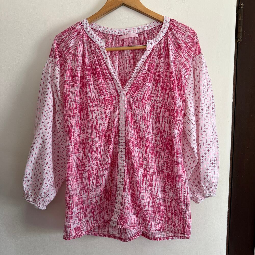 LOLA AUSTRALIA | Pink and white Cotton Blouson Sleeve Blouse | Medium
